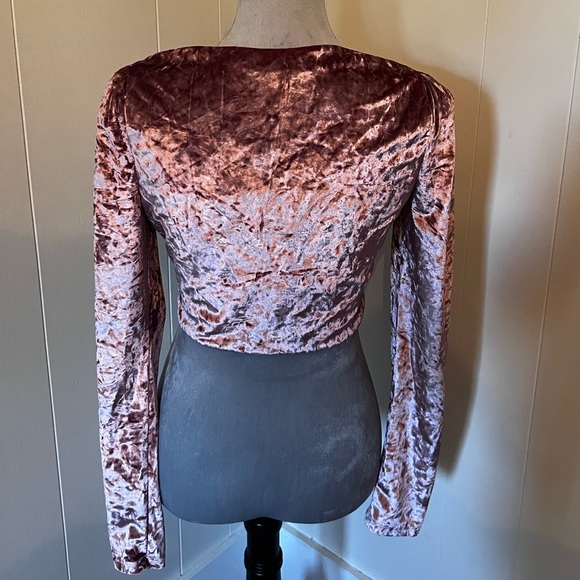 NWT WAYF Rose Velvet Long Sleeve Crop Top, Size Medium - Picture 2 of 7